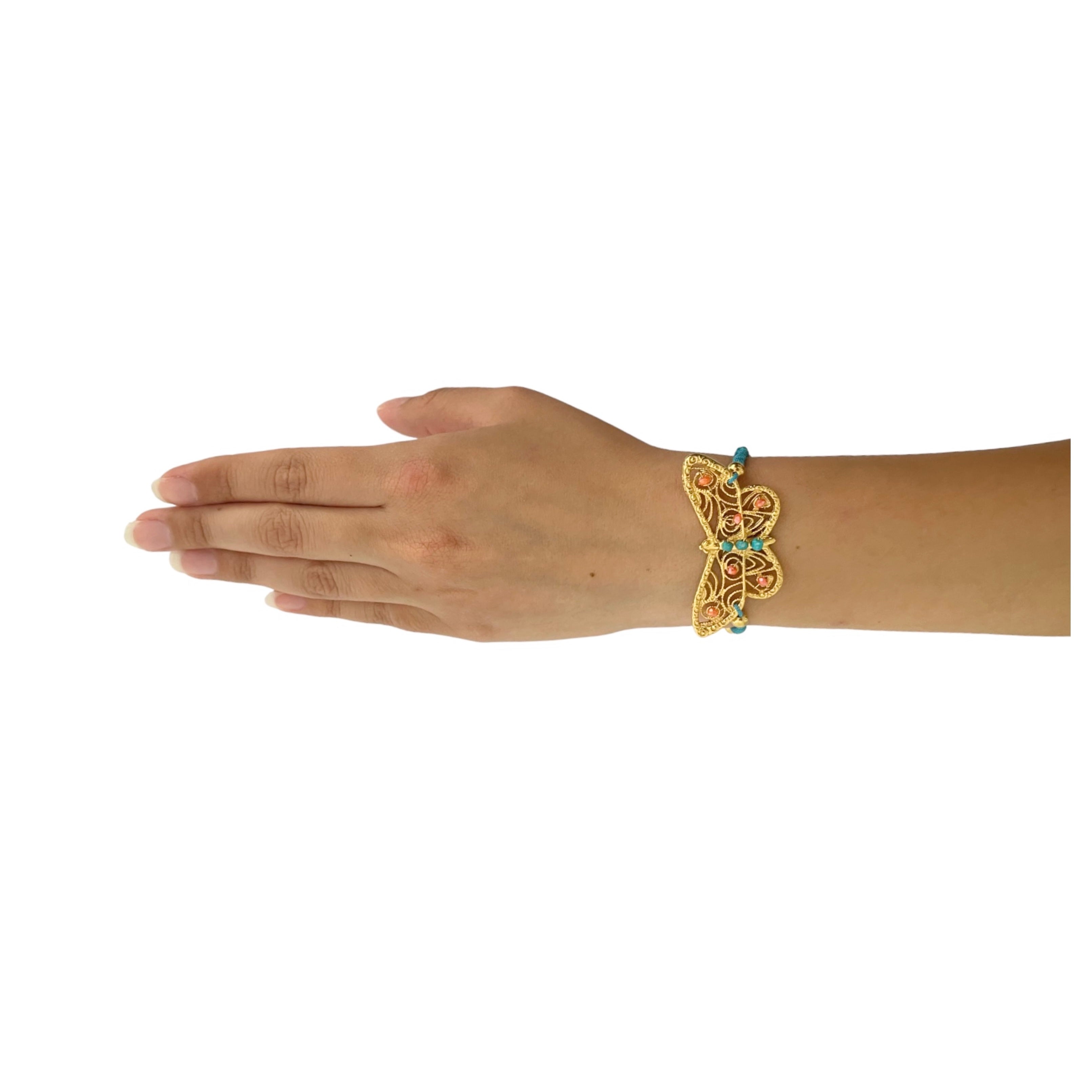 Pulsera de Mariposa Detallada en Chapa de Oro 14k
