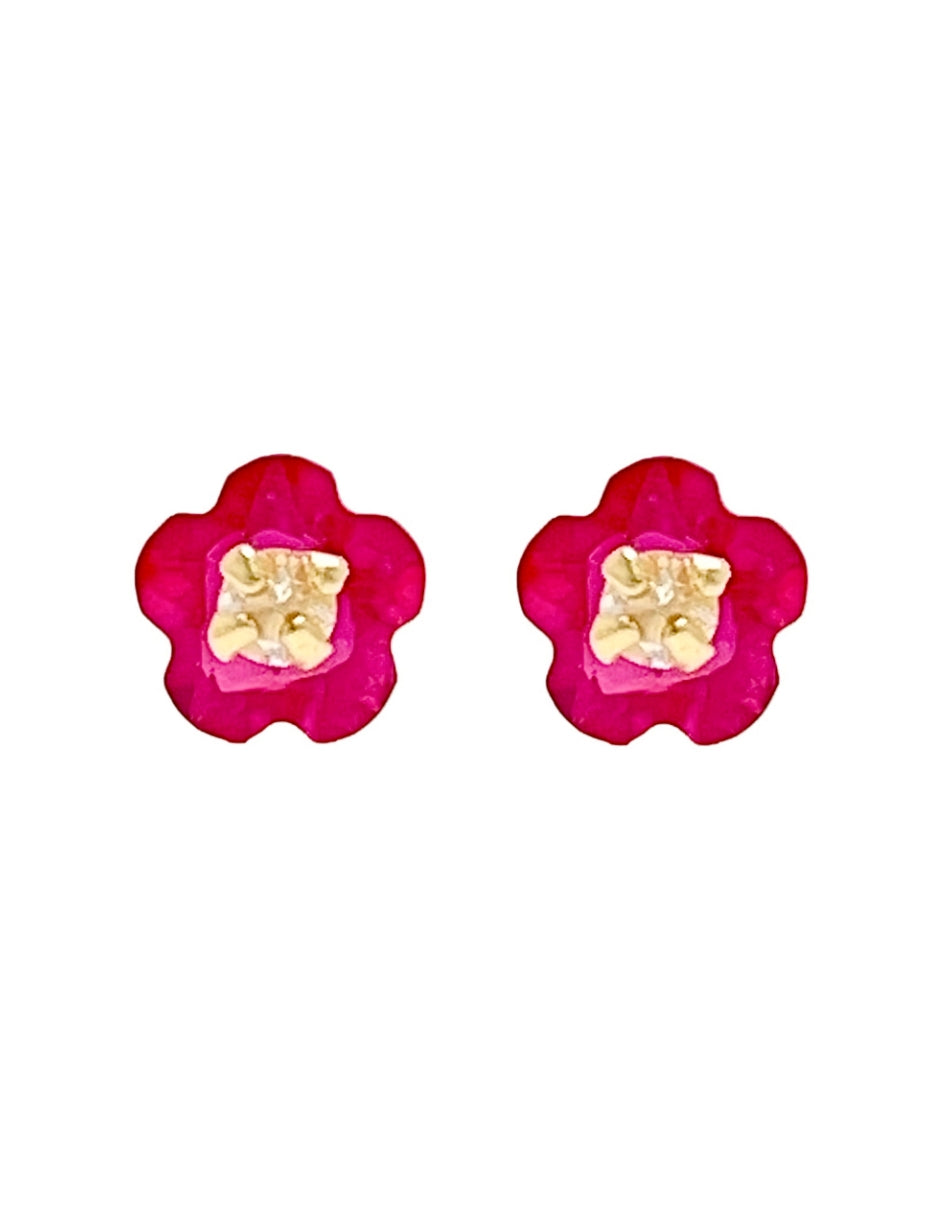 Broquel Flor de Zirconia Rosa- en Oro de 10k