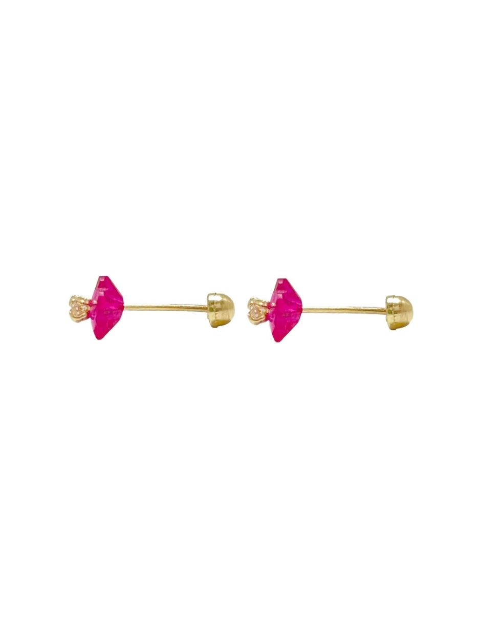 Broquel Flor de Zirconia Rosa- en Oro de 10k