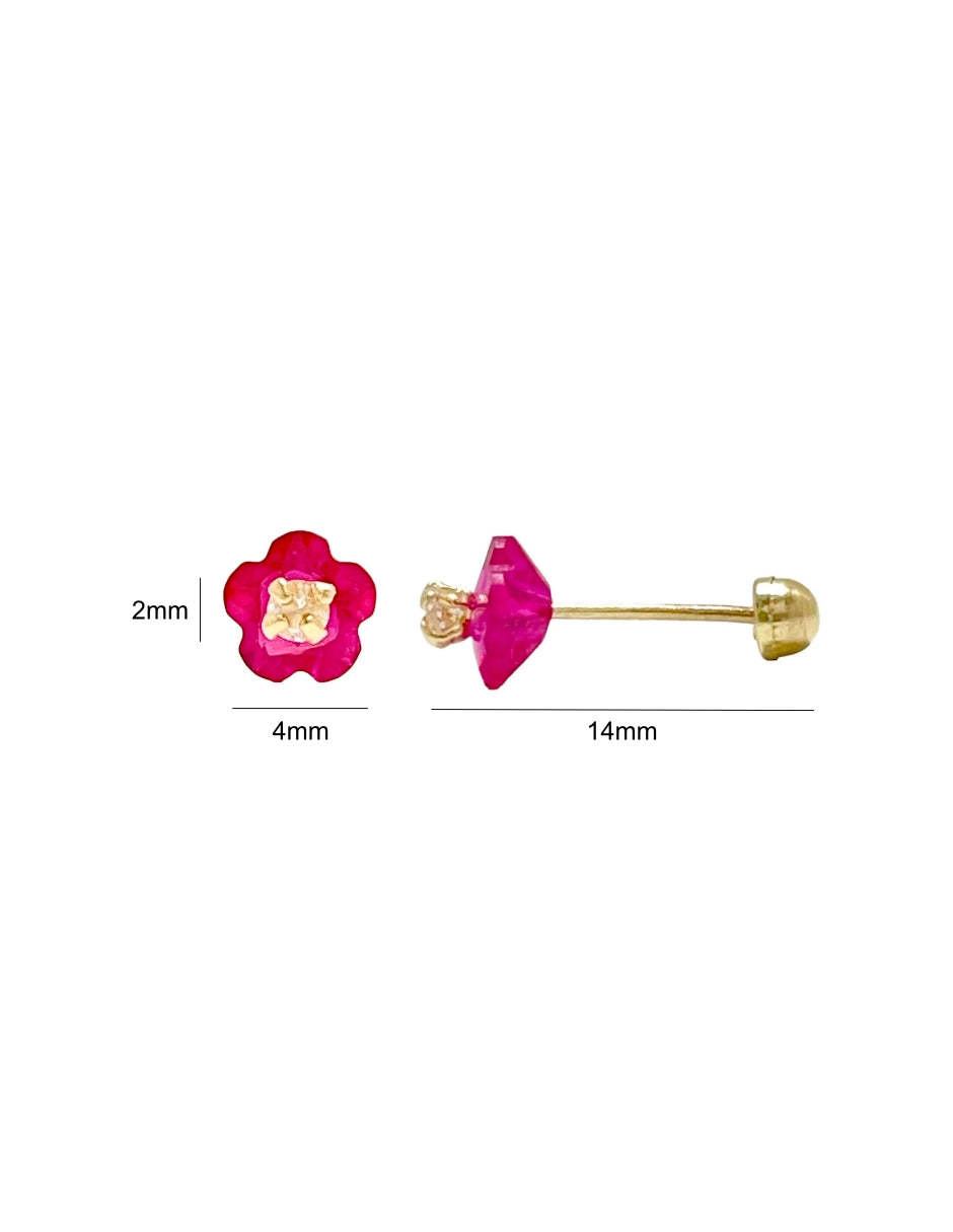 Broquel Flor de Zirconia Rosa- en Oro de 10k