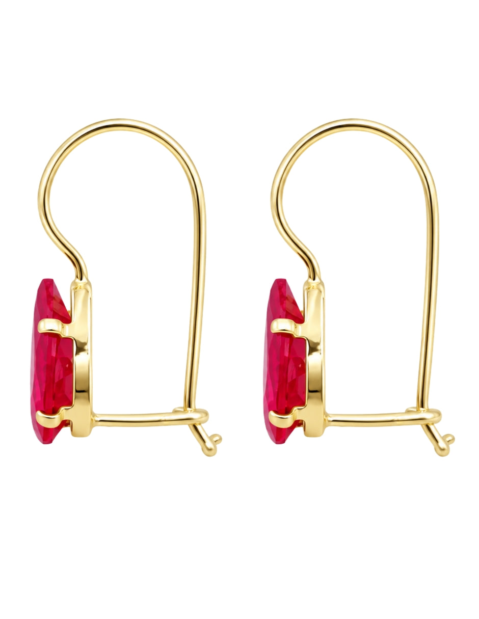 Aretes Gota Zirconia Rojo Oro 10k