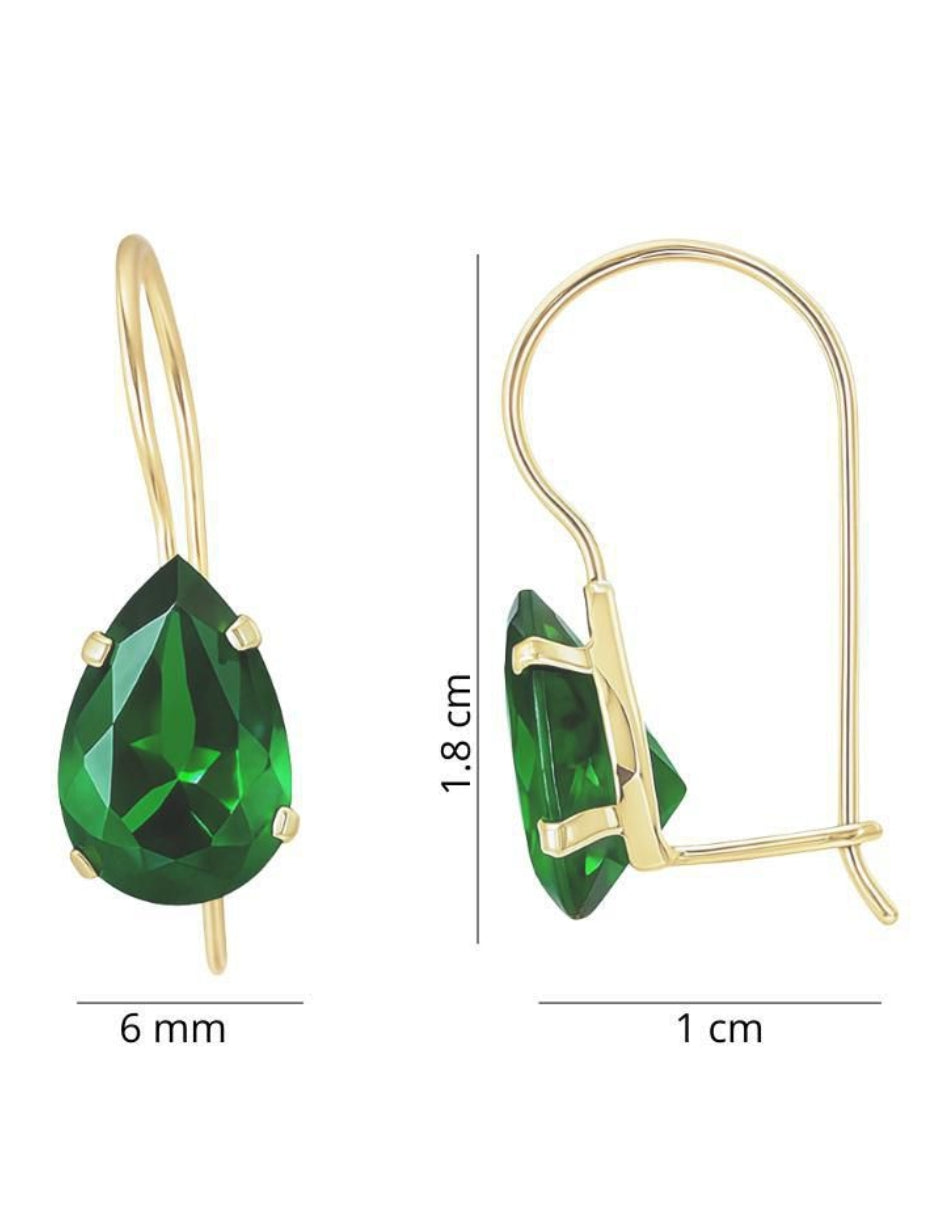 Aretes Zirconia Verde Oro 10k