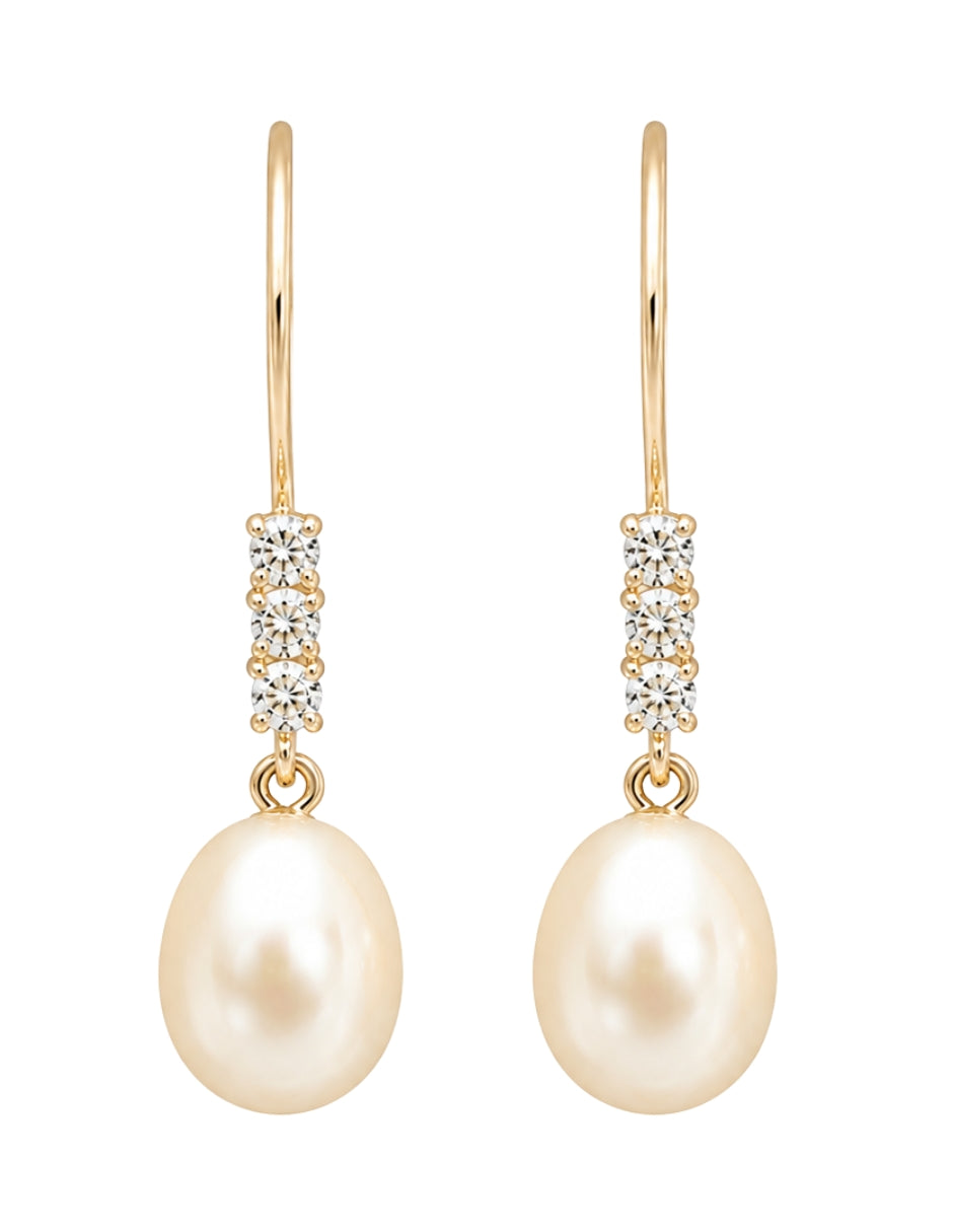 Aretes Zirconia con Perla Oro 10k
