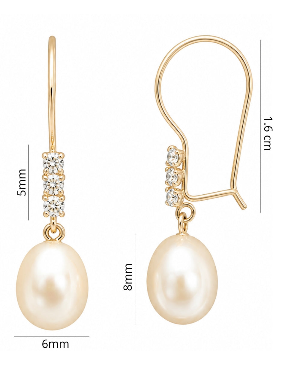 Aretes Zirconia con Perla Oro 10k