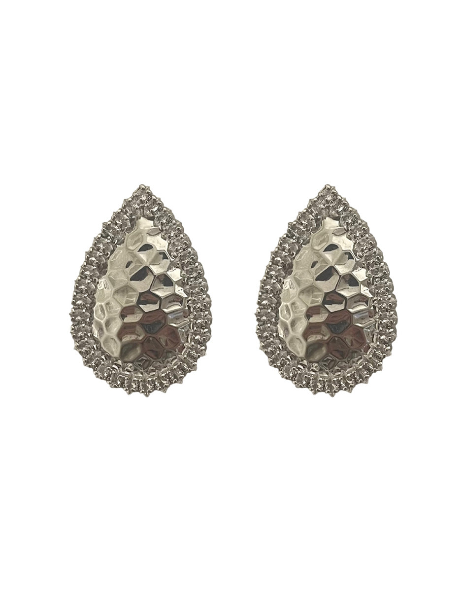 Broqueles Plata Brillante con Zirconias en Chapa de Oro 14K