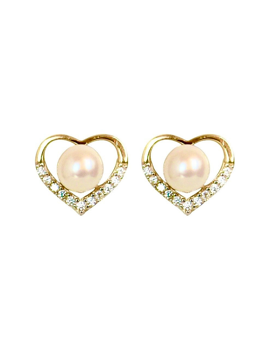 Broqueles Corazón con Perla Natural en Oro 10K