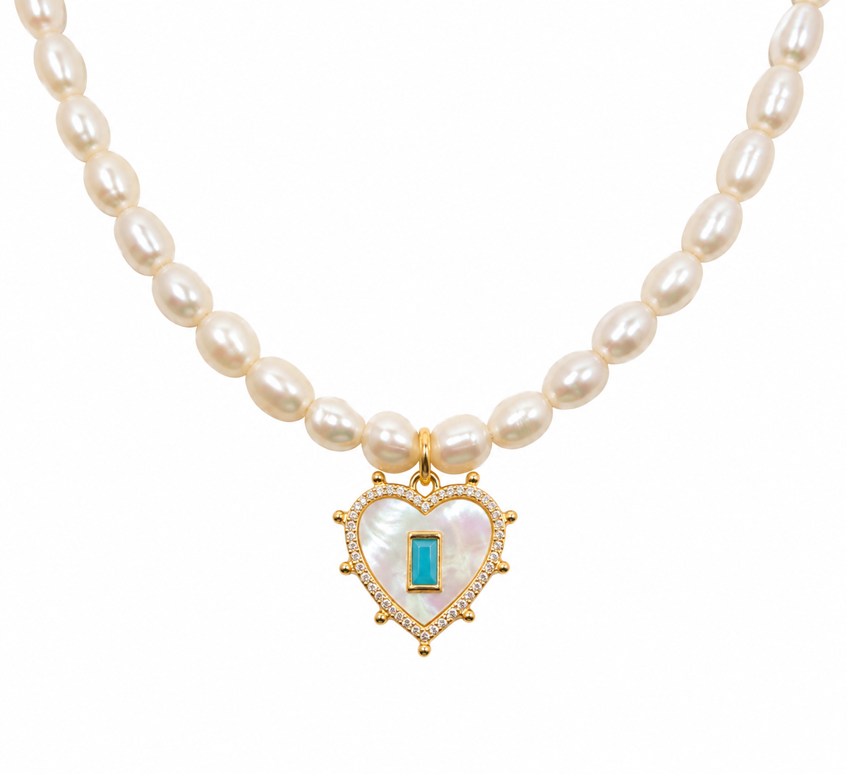 COLLAR MANCINI CORAZÓN MADRE PERLA CHAPA DE ORO 14K