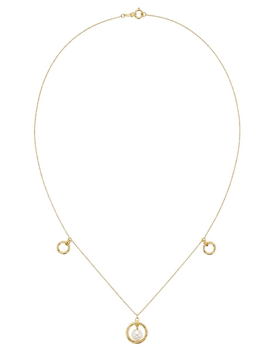 Collar Mancini con Perla de 3 Aros de 10K