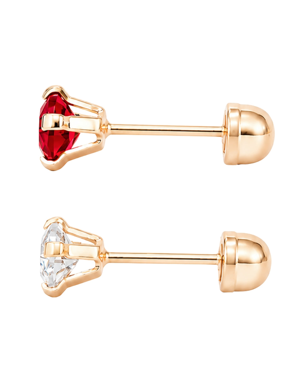 Dúo Bola Lisa y Broqueles con Zirconia Roja en Oro de 10K
