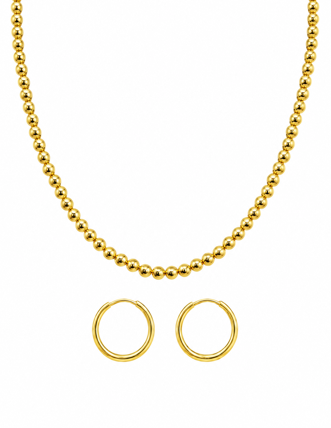 Set de collar en bolitas chapeadas, con hermosas arracadas en chapa de oro