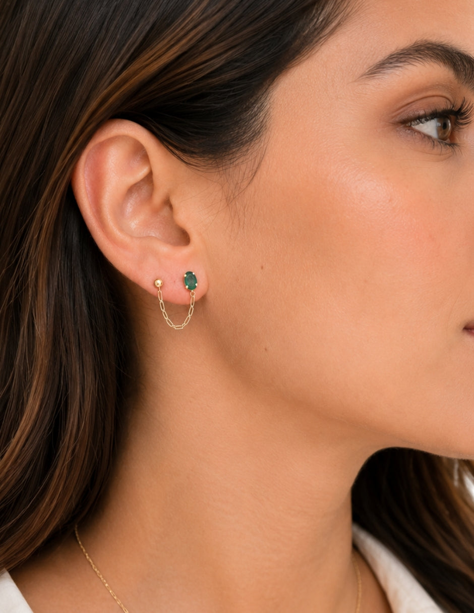Piercing Esmeralda Cadena Bola Lisa 10k