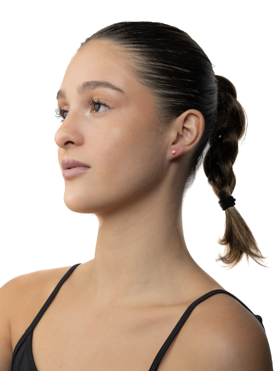 Broquel de Flor Rosa con Perla en Oro de 14k