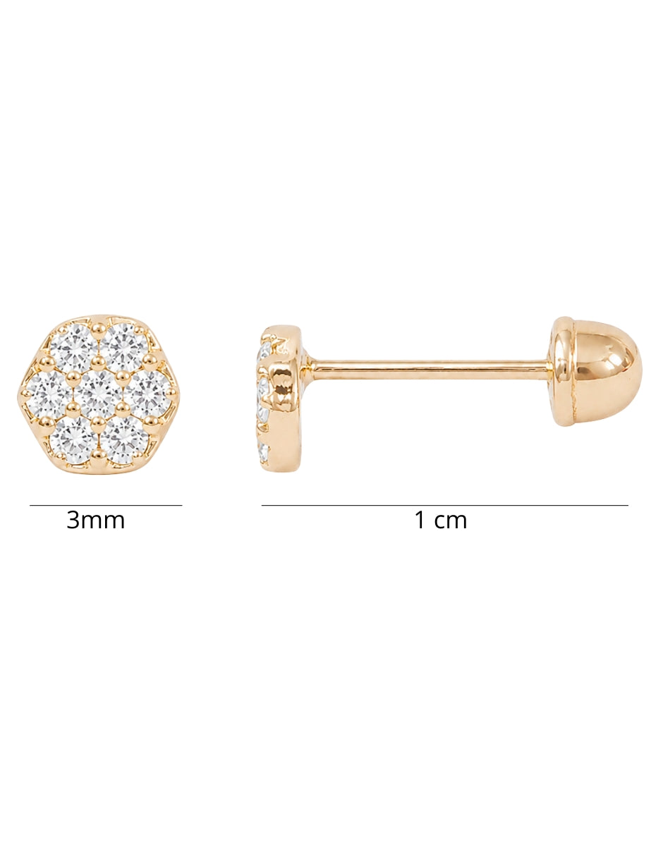 Broqueles hexagonales Mancini de oro 10 K con acabado brillante zirconia
