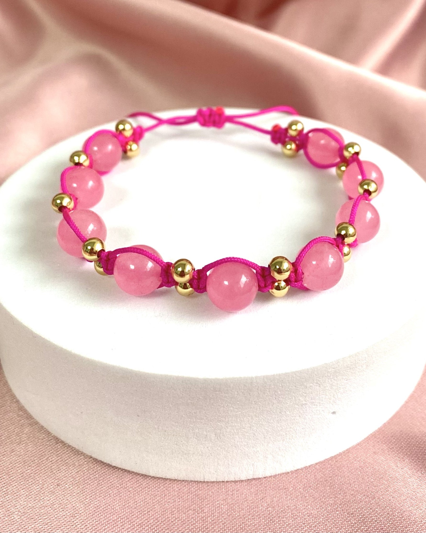 Pulsera con Ágata Rosa en Chapa de Oro 14k
