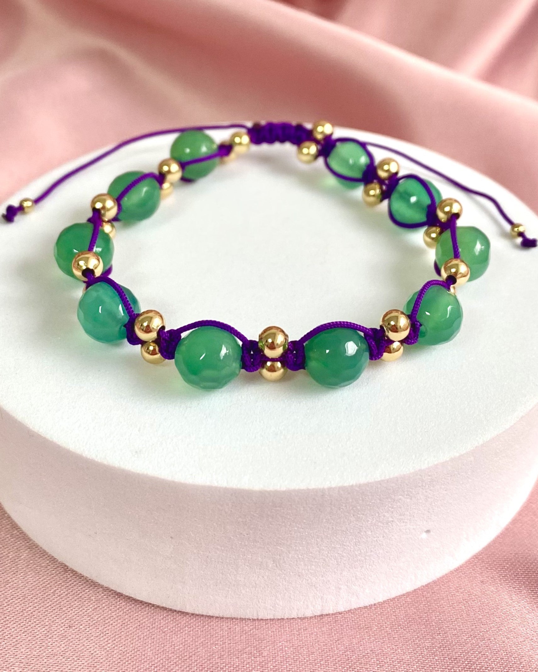 Pulsera con Ágata Verde en Chapa de Oro 14k