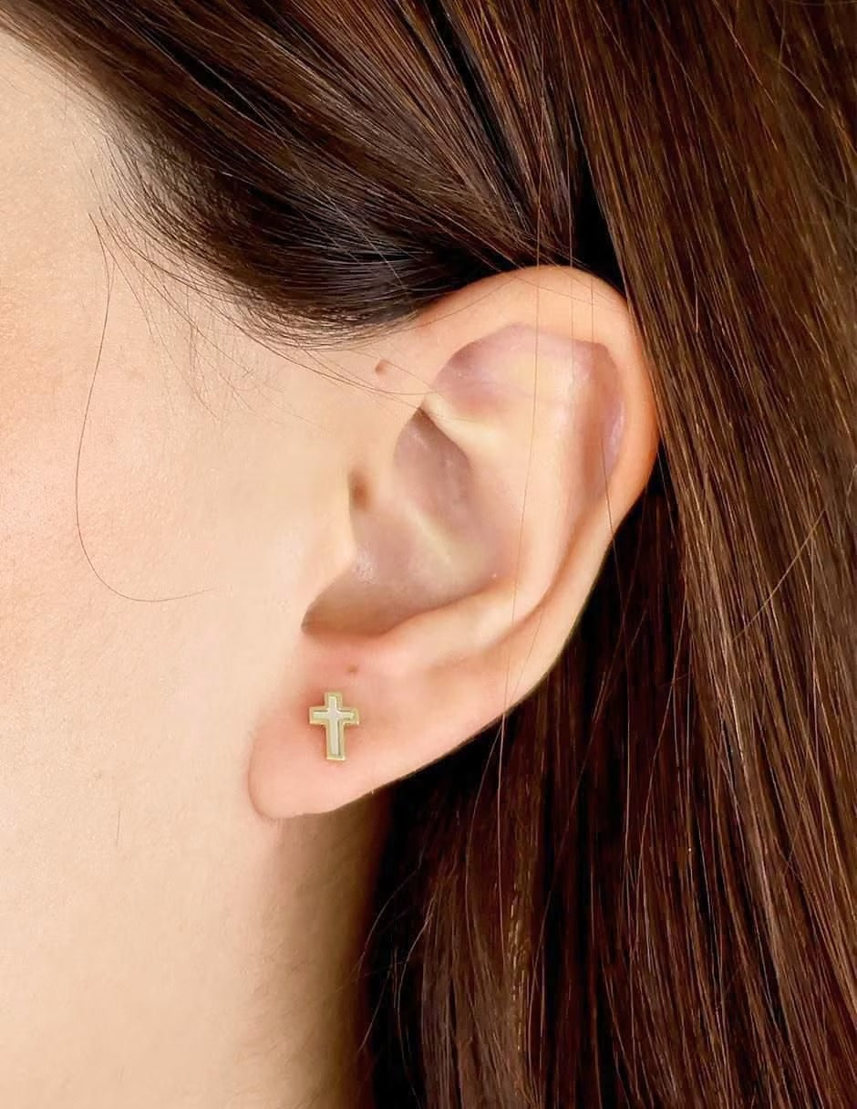 Broqueles Cruz con Madre Perla en Oro 10K