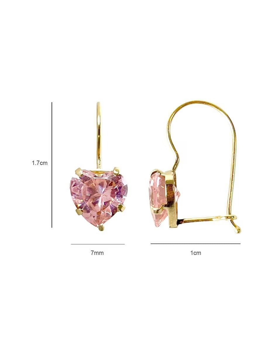 Arete con Zirconia de Corazón Rosa - en Oro 10k
