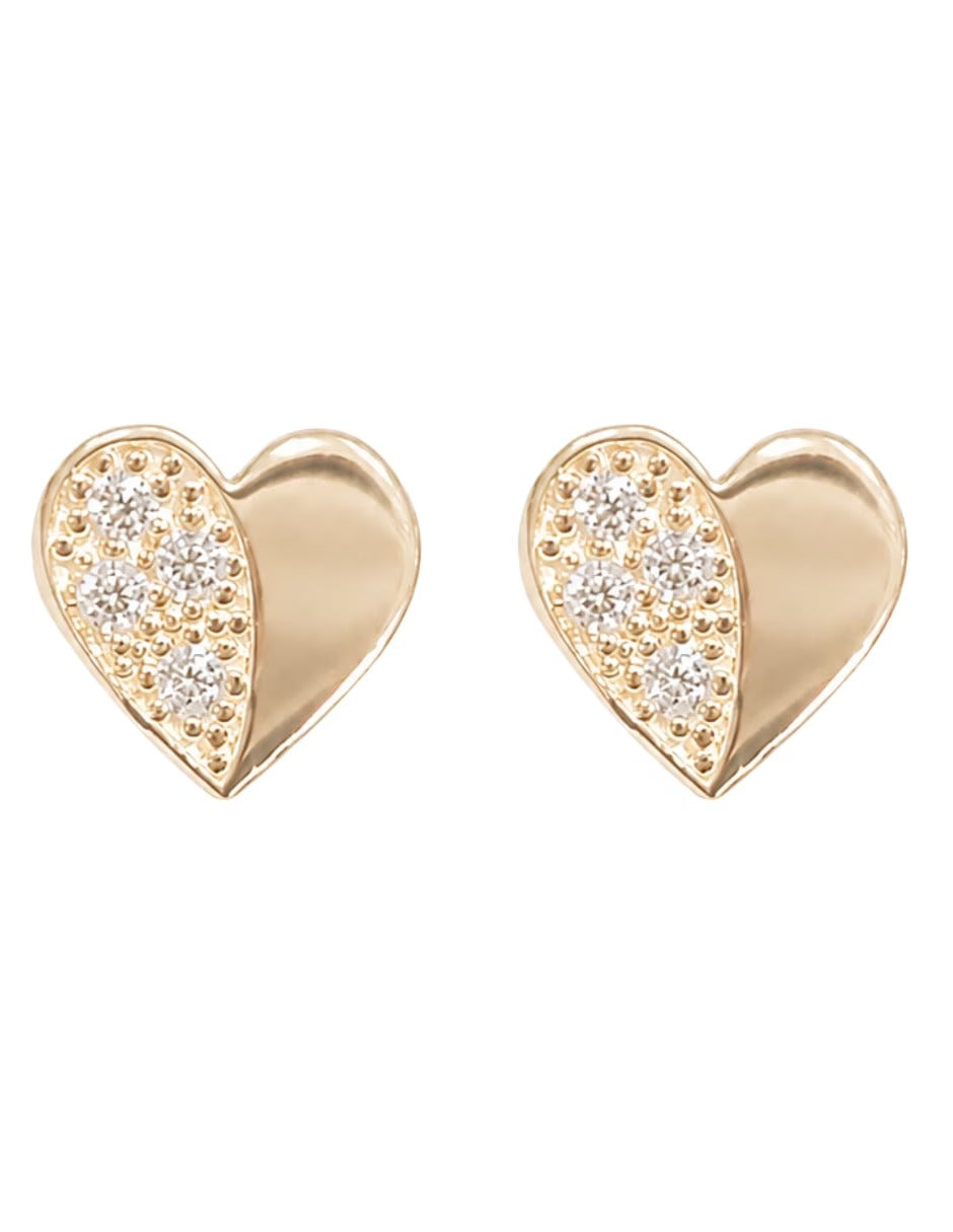 Broqueles Corazón con Zirconias en Oro 10K