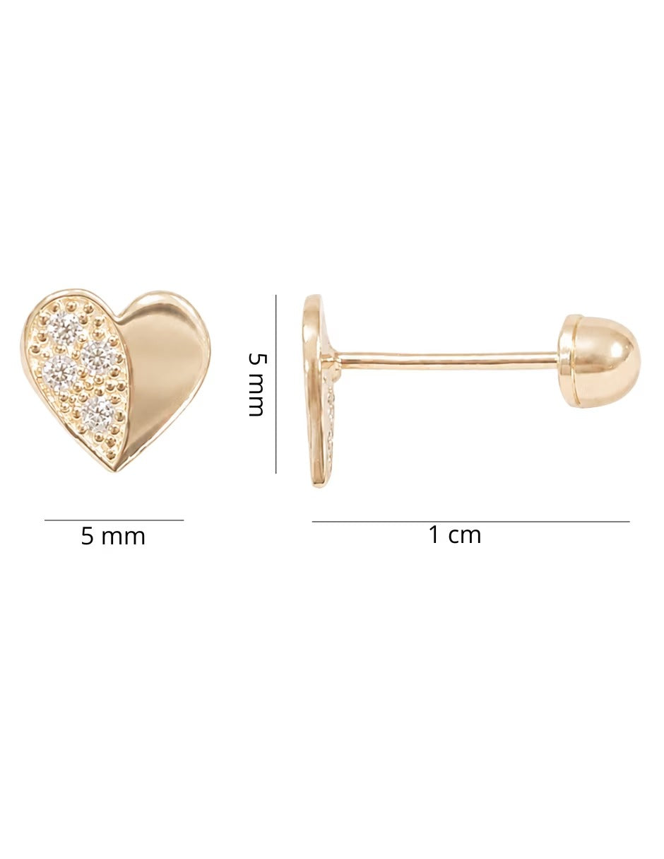 Broqueles Corazón con Zirconias en Oro 10K
