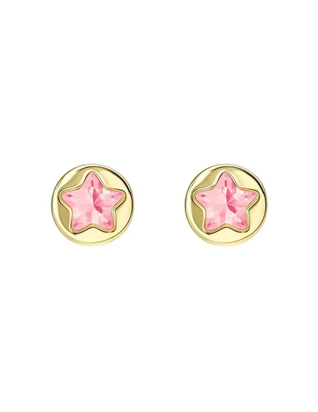 Broqueles Barril con Estrella de Zirconia Rosa en Oro de 10k