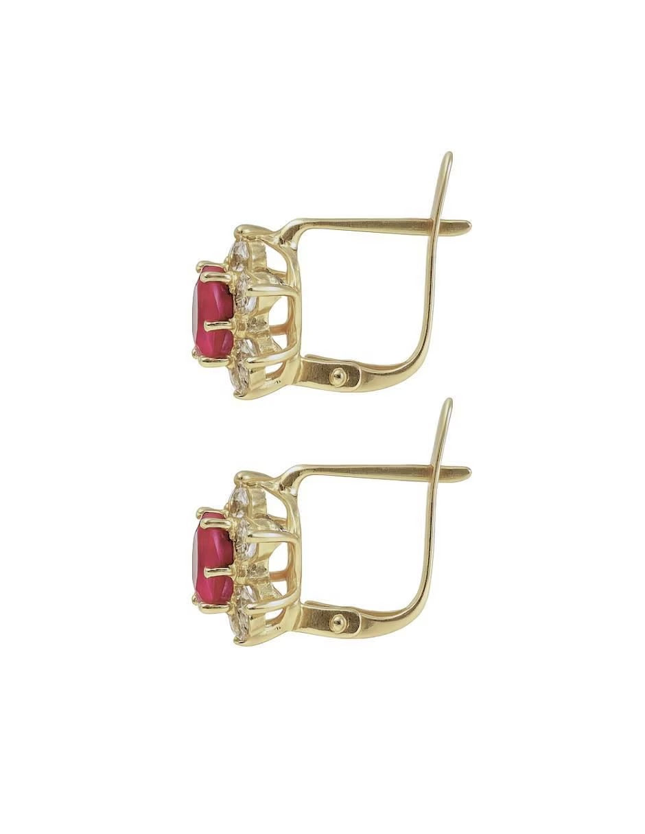 Aretes de Rubí con Zirconias en Oro de 14k