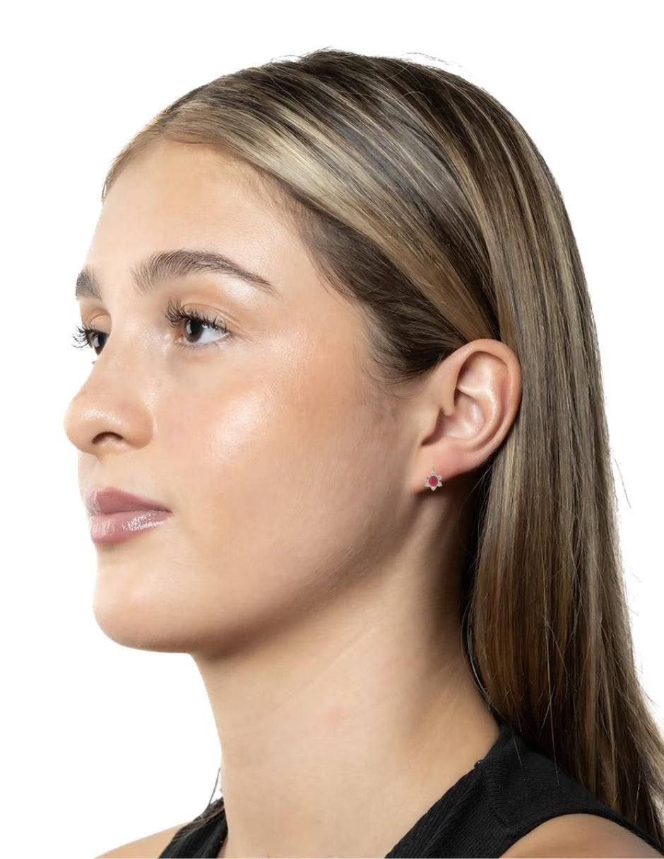 Aretes de Rubí con Zirconias en Oro de 14k