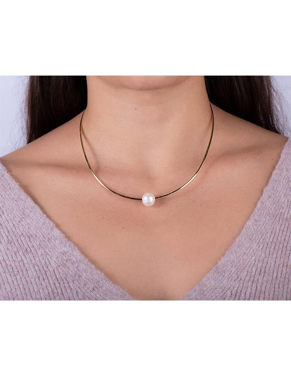 Juego de Collar y Aretes con Perla Natural en Chapa de Oro 14k