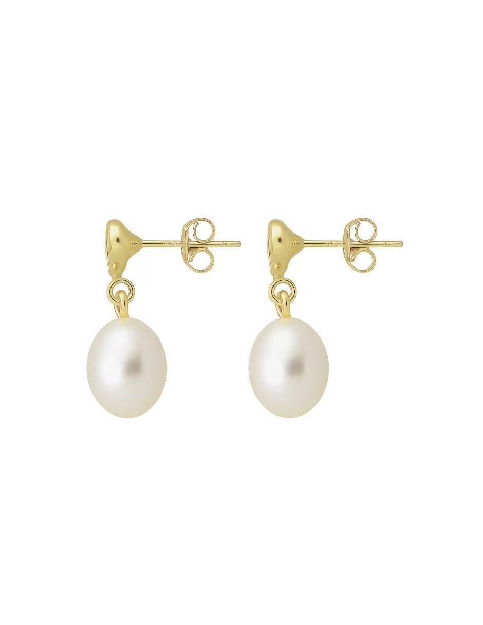 Aretes de Perla con Zirconia de Corazón en Oro de 14k