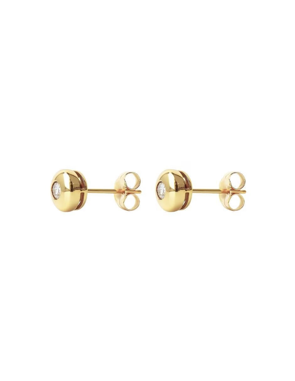 Broqueles de Barril con Diamante - en Oro de 14k