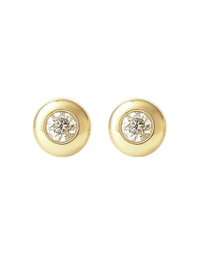Broqueles de Barril con Diamante - en Oro de 14k