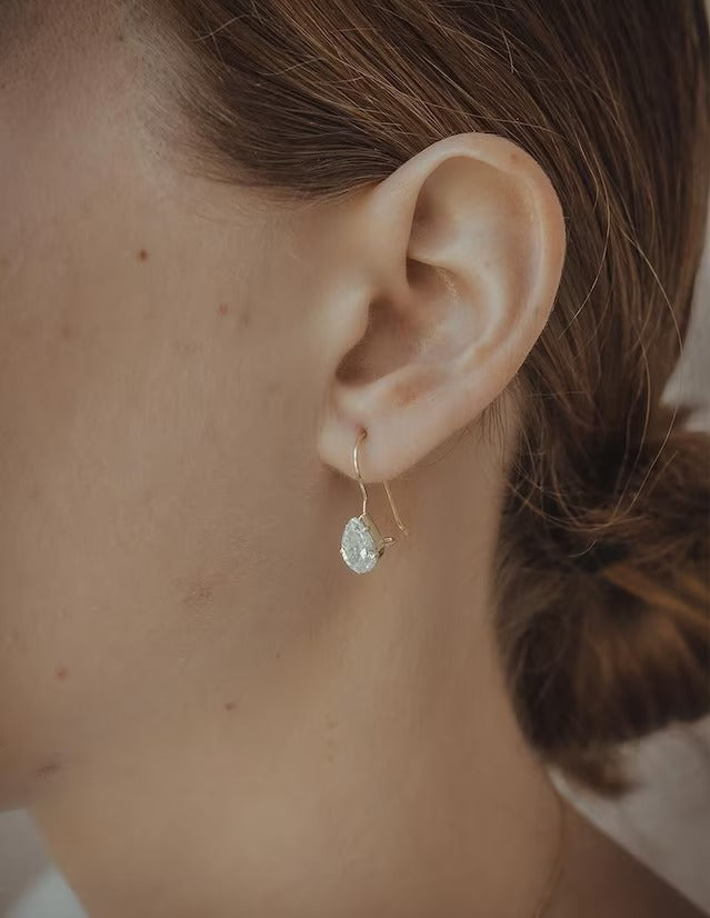 Aretes de Gota Zirconia Blanca en Oro 10k