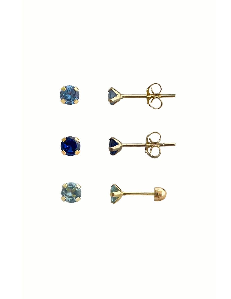 Trio de Piercing Azul - en Oro de 10k