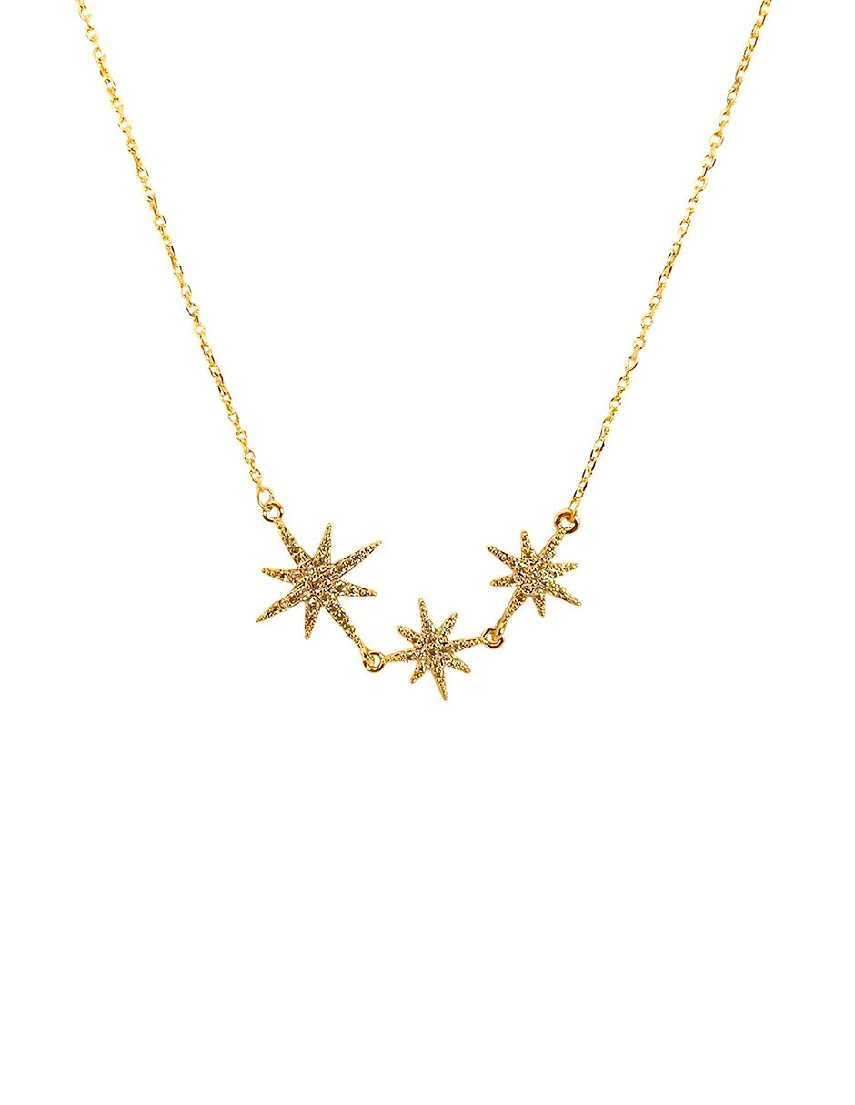 Collar Tres Estrellas en Chapa de Oro 14K con Zirconias