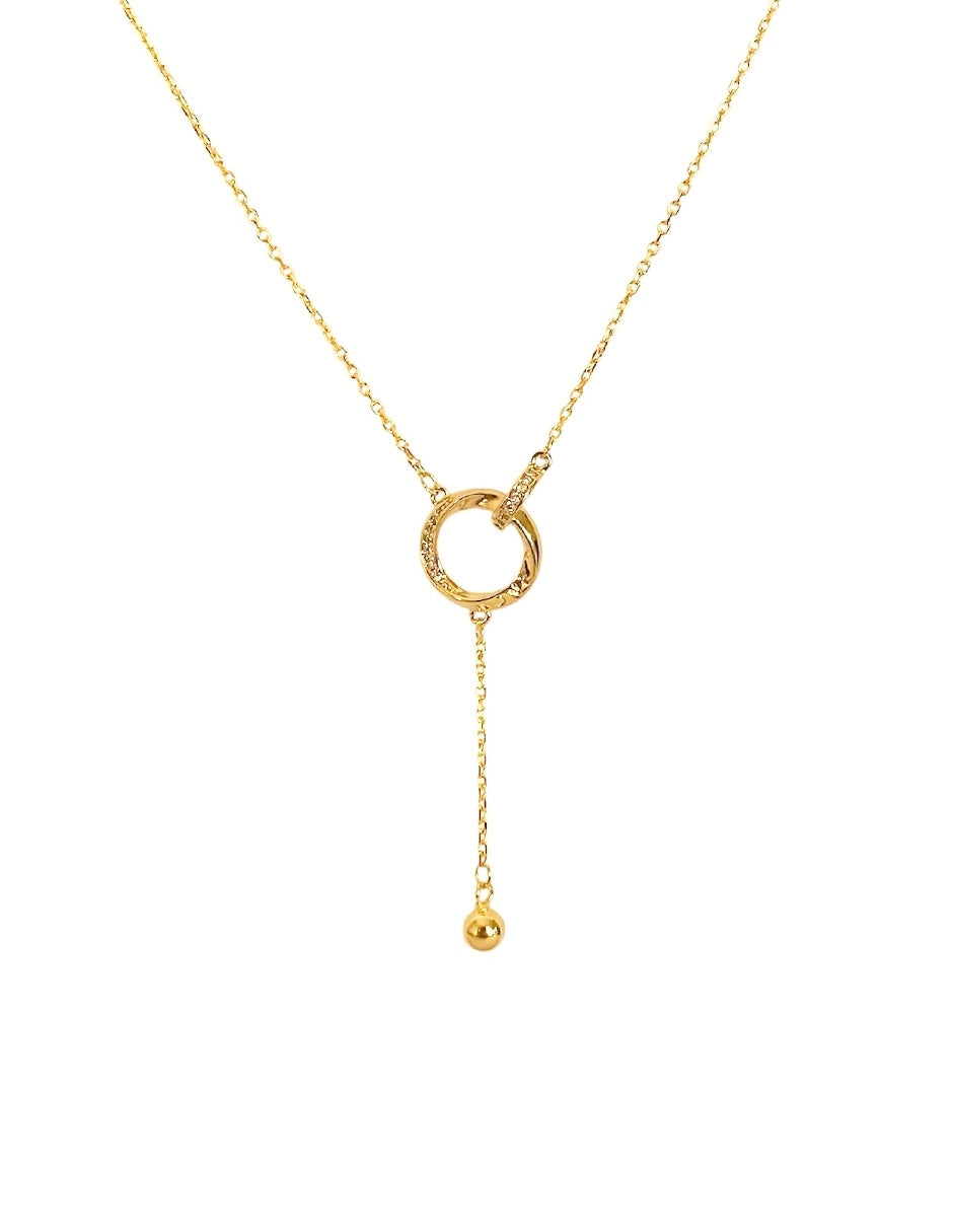 Collar con Dije Circular en Chapa de Oro 14K y Zirconias Blancas