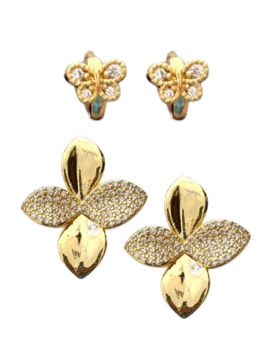 Dúo de Aretes en Chapa de Oro 14K