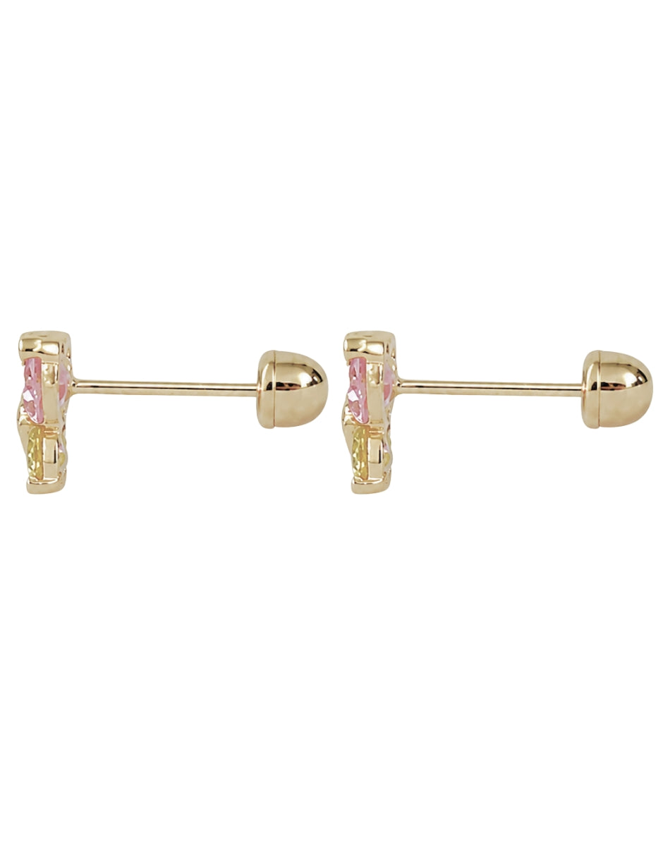 Broqueles de mariposa zirconias colores oro 10 k