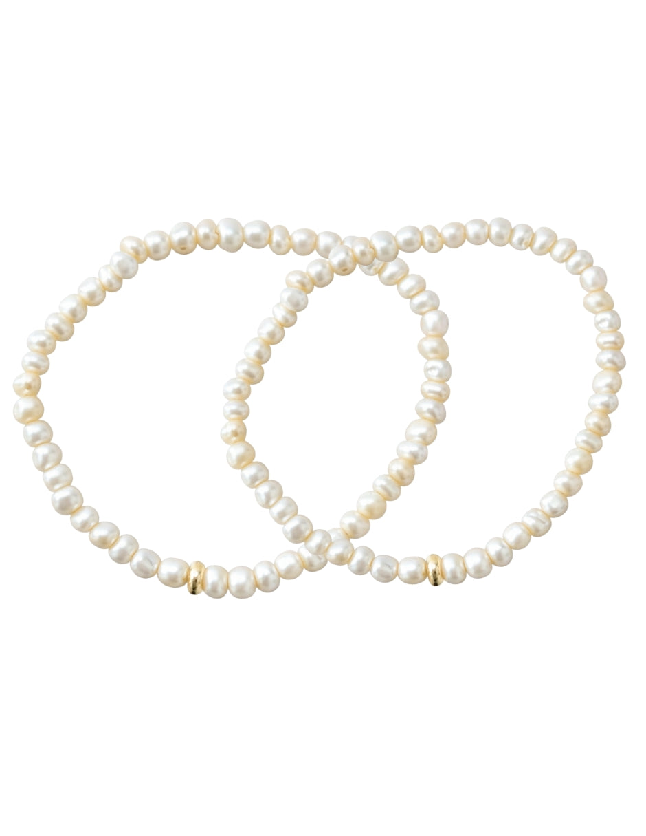 Dúo de pulseras de Perla con rondel de oro amarillo 10k