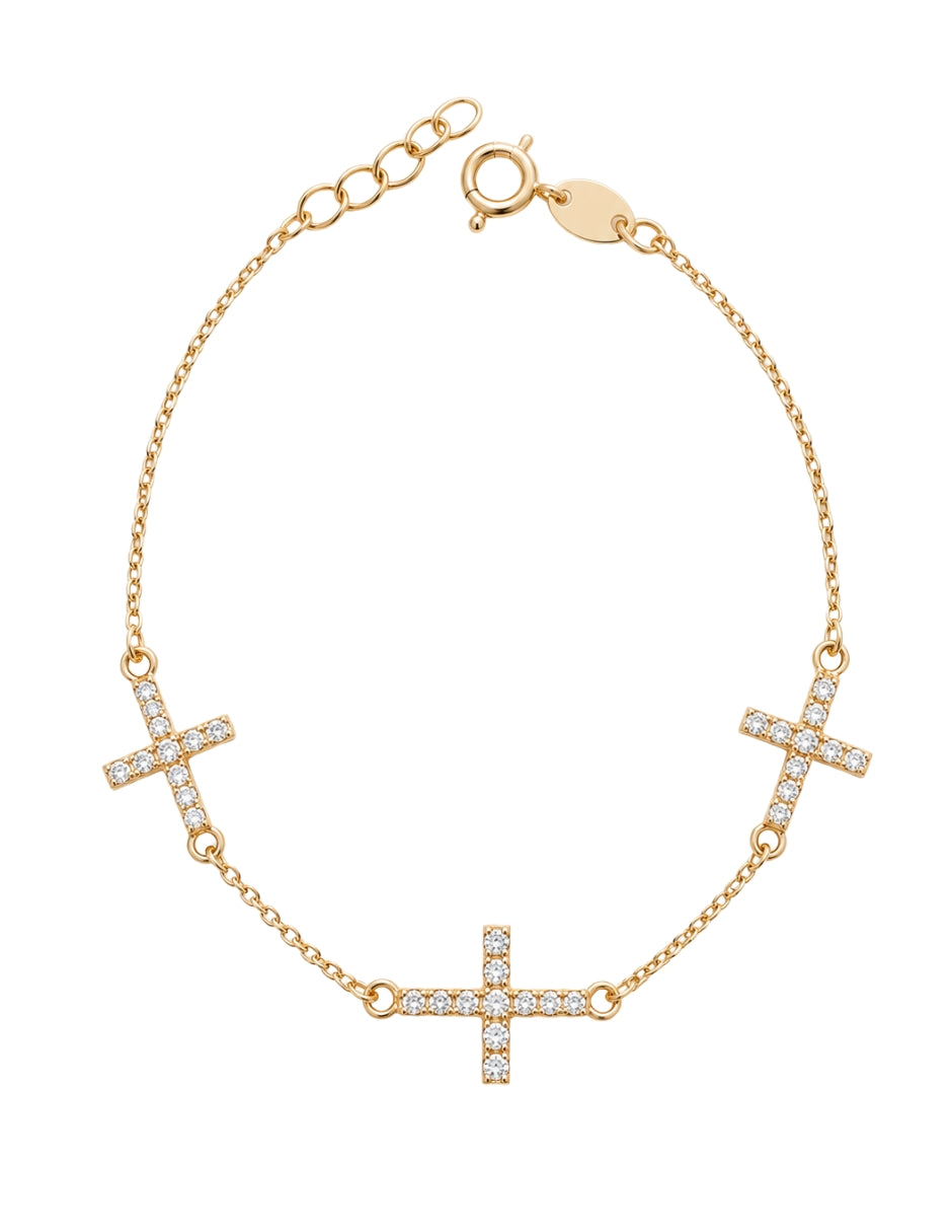 PULSERA MANCINI TRES CRUCES CON ZIRCONIAS ORO 10K