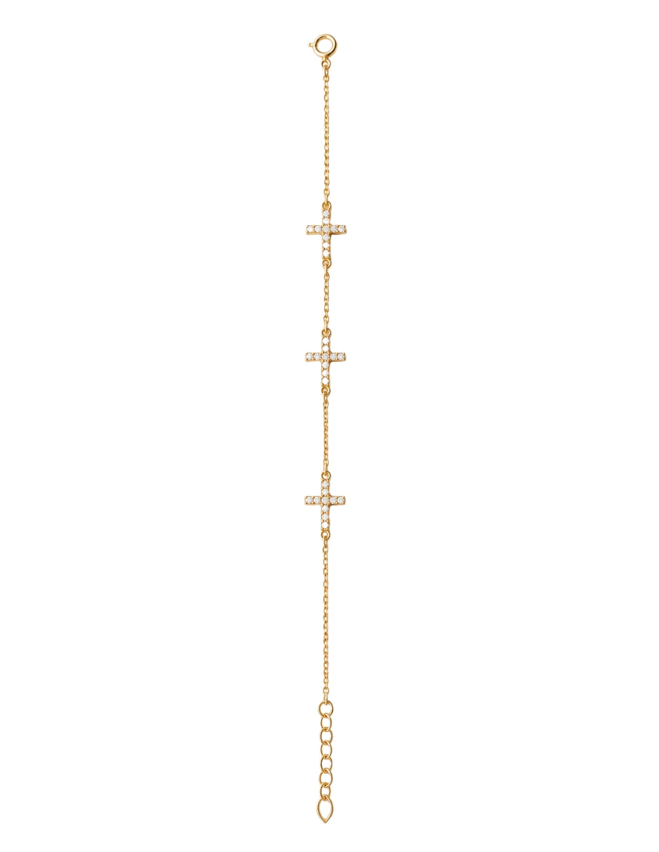 PULSERA MANCINI TRES CRUCES CON ZIRCONIAS ORO 10K