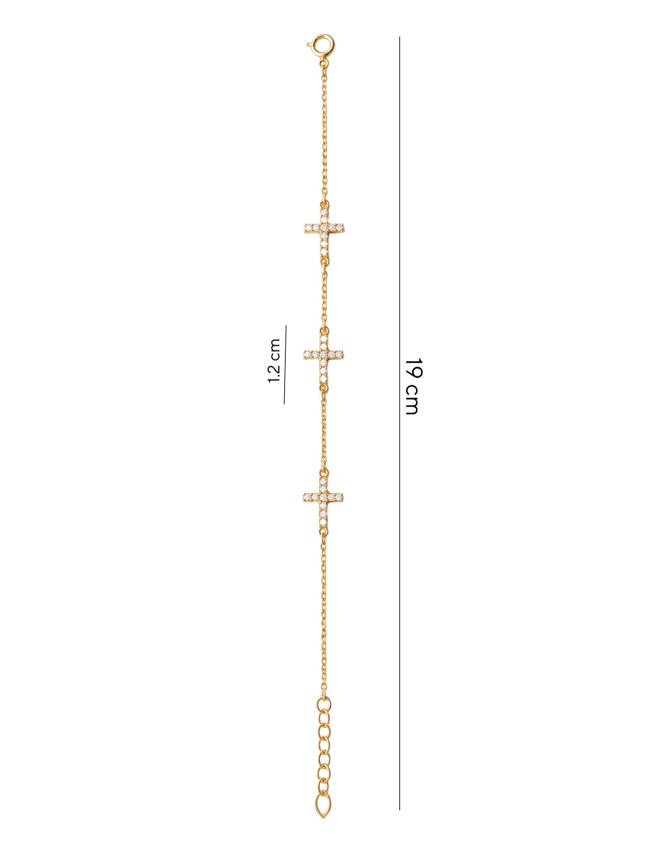 PULSERA MANCINI TRES CRUCES CON ZIRCONIAS ORO 10K
