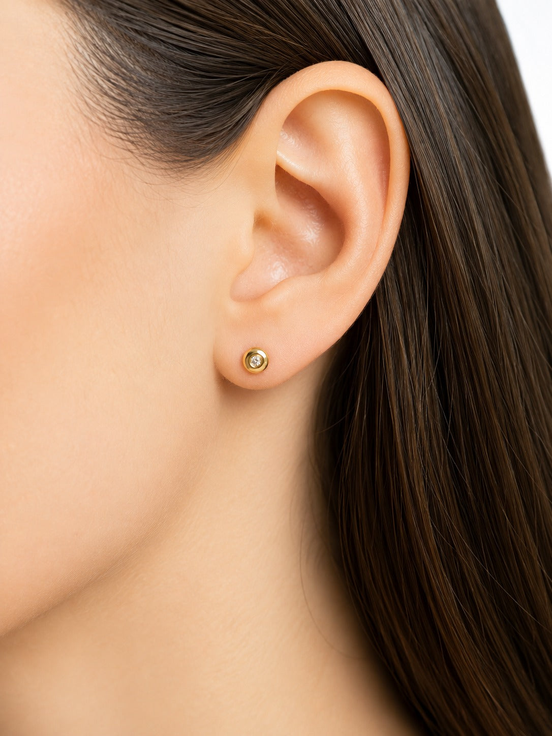 Broqueles Redondos con Zirconia - Oro 10k