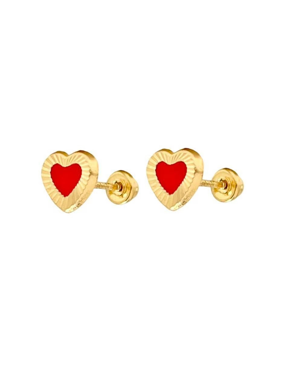 Broqueles Corazón Rojo - Oro 10k