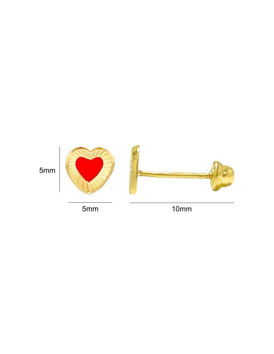 Broqueles Corazón Rojo - Oro 10k