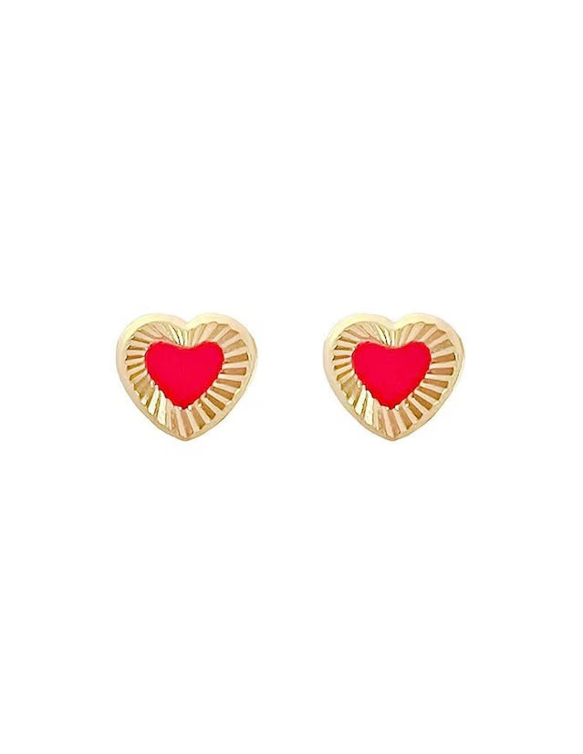 Broqueles Corazón Rojo - Oro 10k