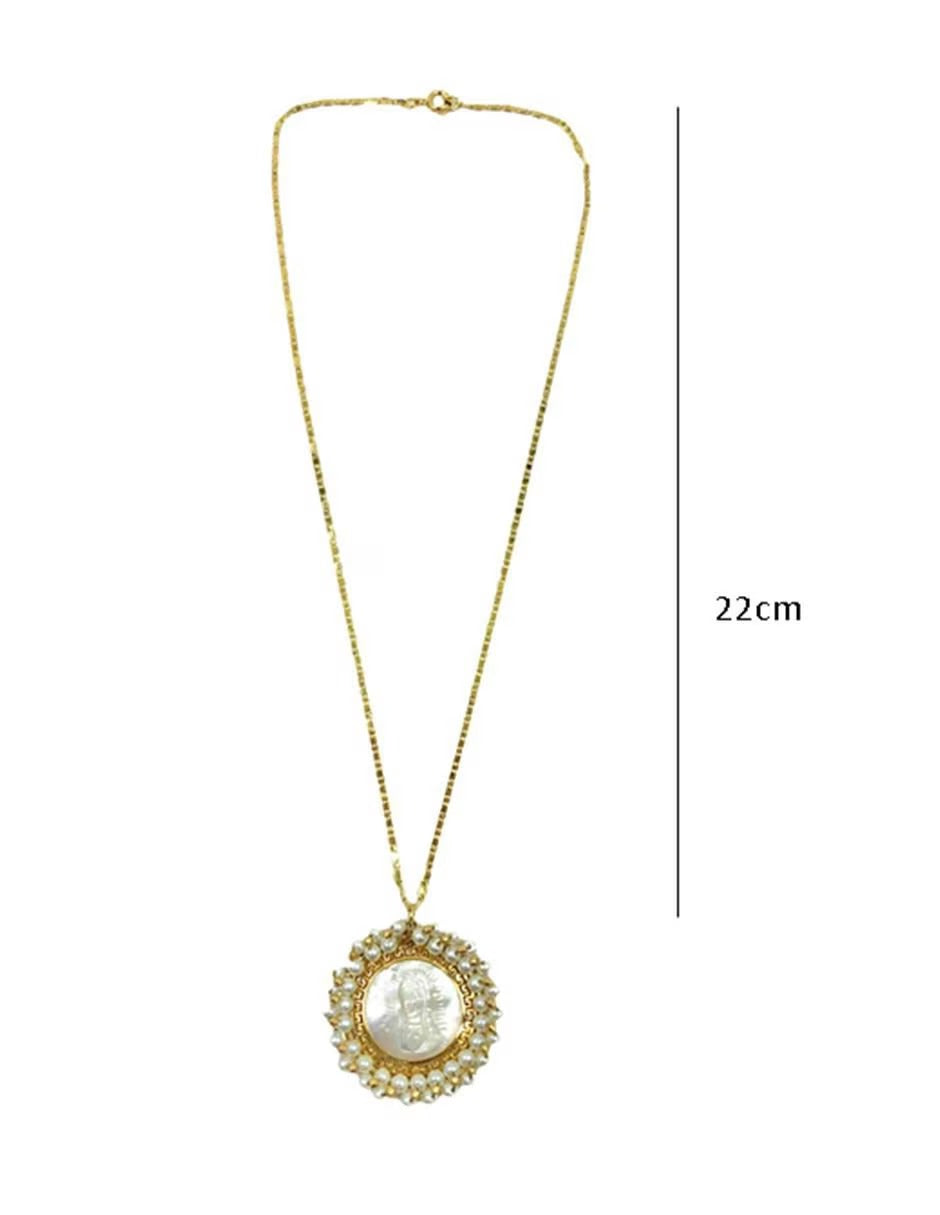 Dúo de Collares Religiosos con Medallas Madre Perla y Perlas - en Chapa de Oro