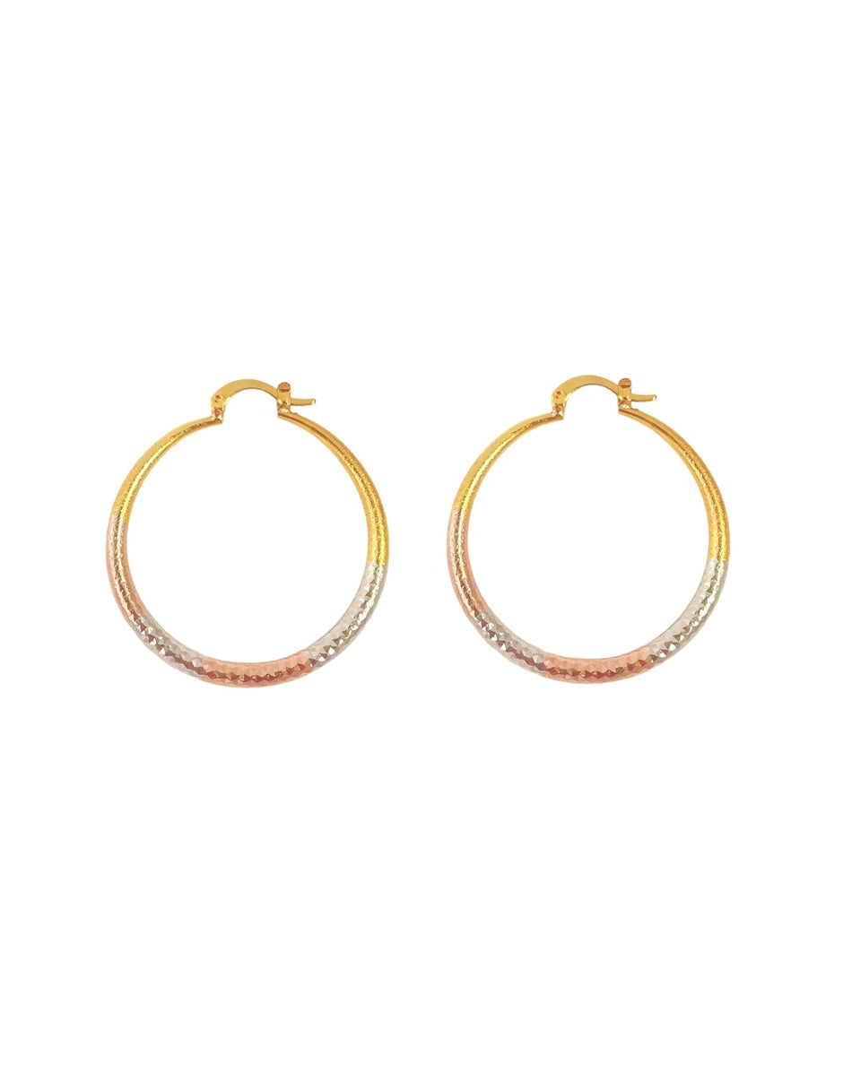 Arracadas Redondas Tricolor en Chapa de Oro 14k