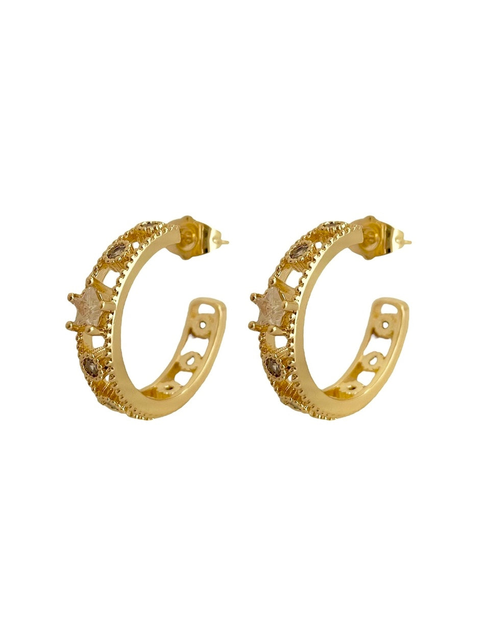 Arracadas de Estrella con Zirconia en Chapa de Oro 14k