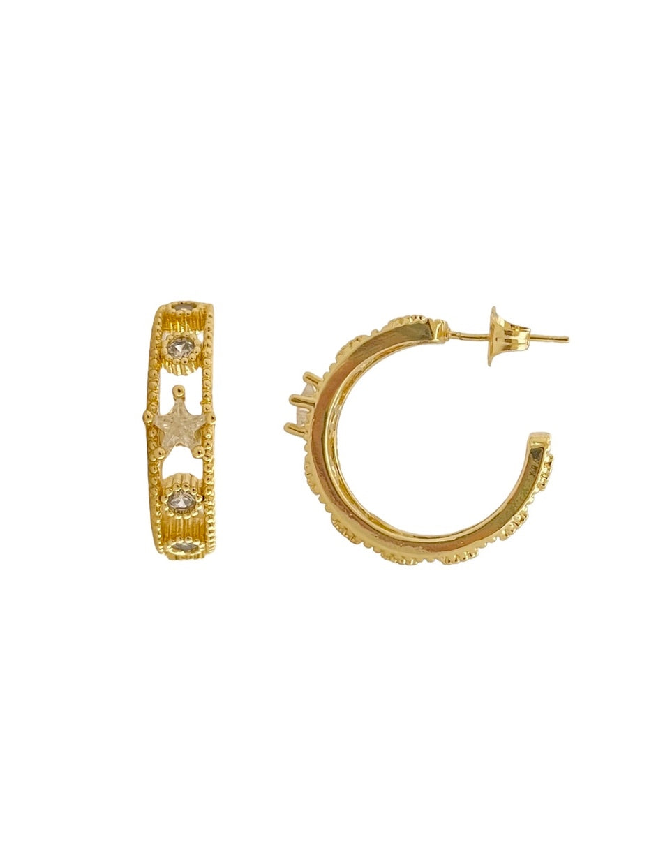 Arracadas de Estrella con Zirconia en Chapa de Oro 14k
