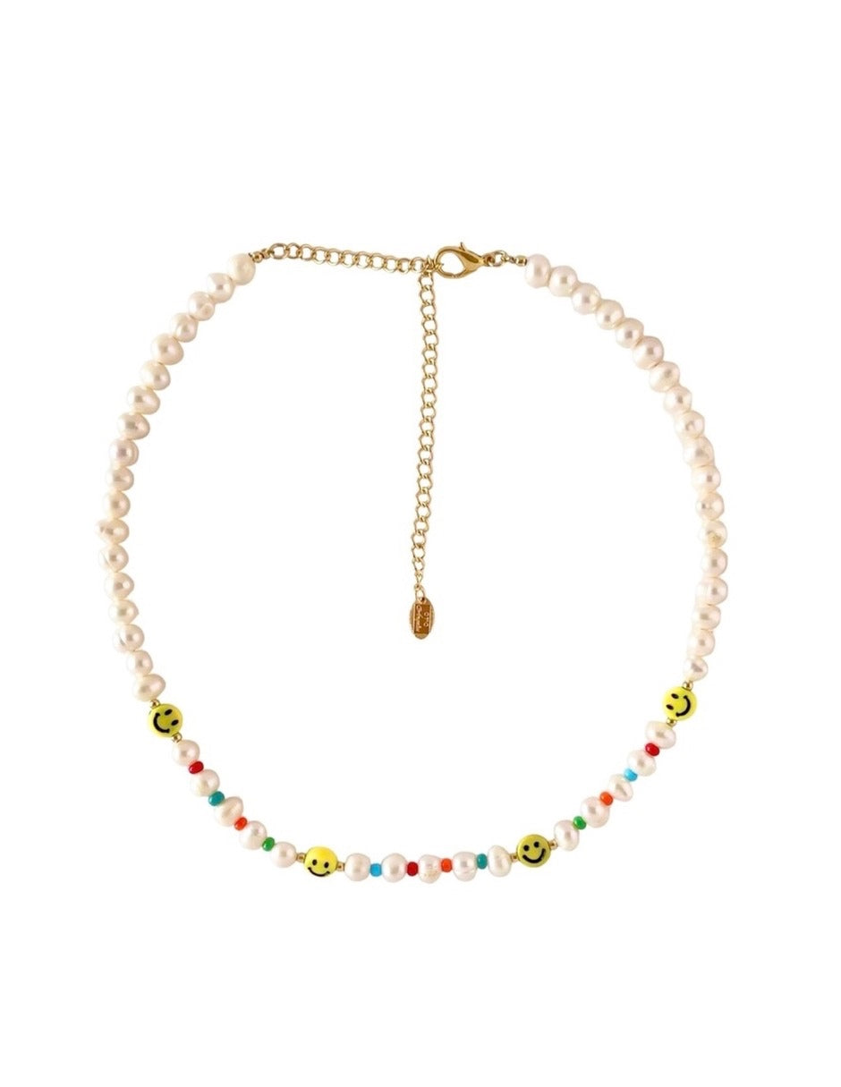 Collar Happy Face - Perla Natural y Chapa de Oro 14k