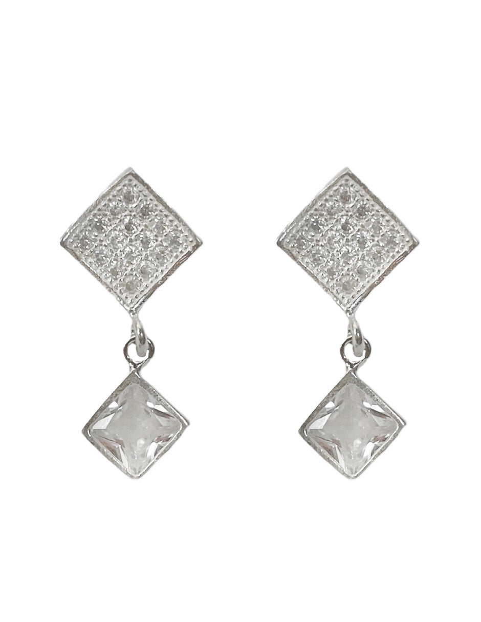 Aretes de Rombo en Plata con Zirconia
